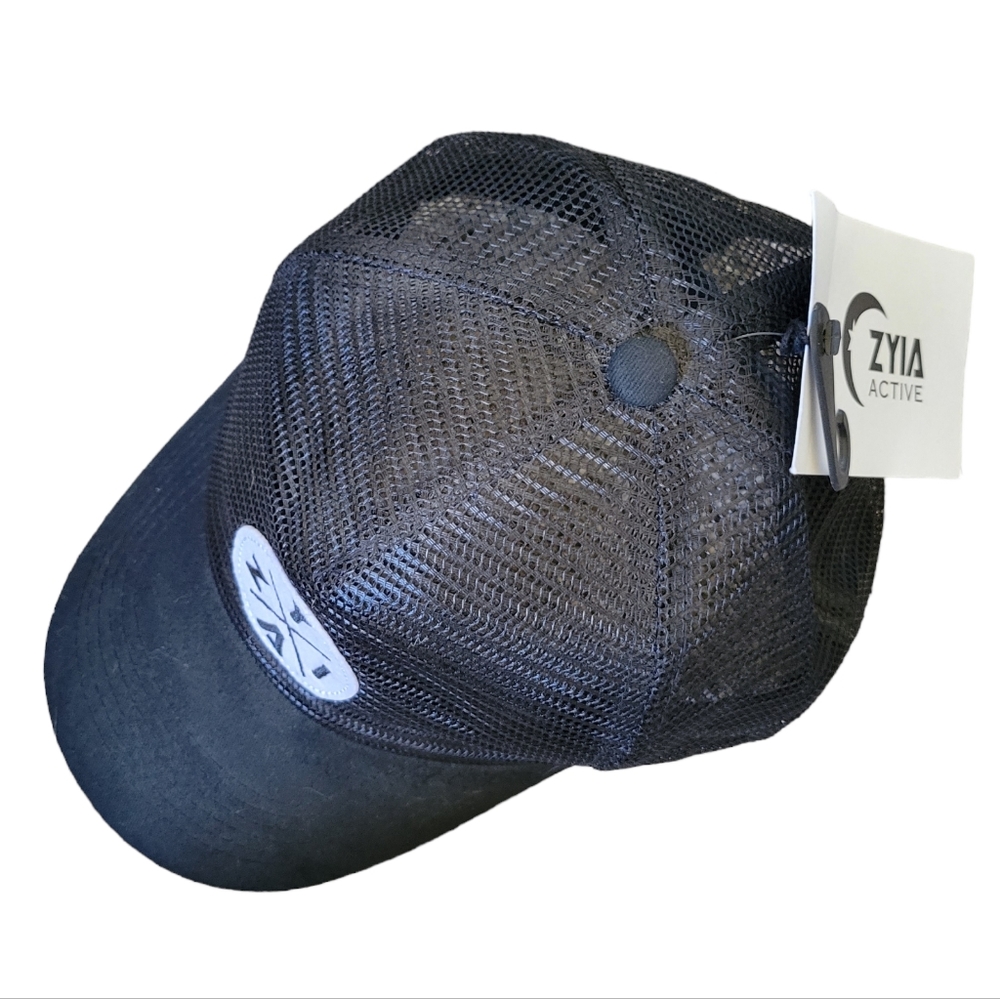NWT Zyia Snap-Back Mesh Trucker Hat Black White - Picture 2 of 6